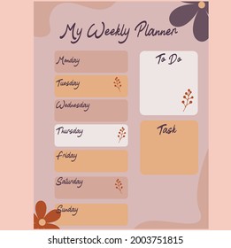 Mi Semana. Calendario semanal con flores. 