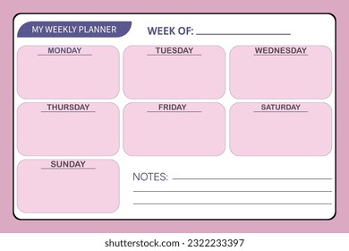 My Weekly Planner Notebook KDP Interior Vector Template.