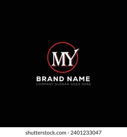 MY White Letter monogram Logo Design with Black Background. M Y