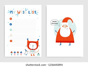 My wish list: page template. Hand drawn graphic for Christmas. Vector illustration.