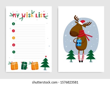 My wish list: page template. Hand drawn graphic for Christmas. Vector illustration.