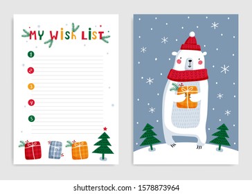 My wish list: page template. Hand drawn graphic for Christmas. Vector illustration.