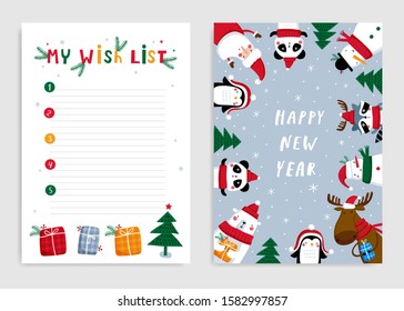 My wish list: page template. Hand drawn graphic for Christmas. Vector illustration.