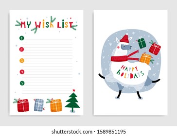 My wish list: page template. Hand drawn graphic for Christmas. Vector illustration.