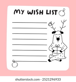 My wish list. Template design. Hand drawn illustration on pink background. 