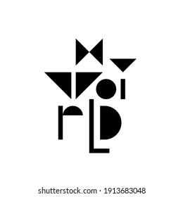 My world. Minimalistic vector lettering with geometric shapes and elements in memphis style. Abstract type text design for cards, prints, flyers, cloth print, interior poster.