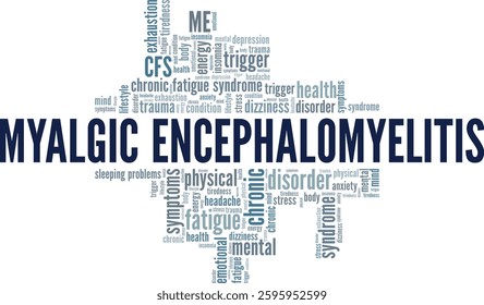 Myalgic Encephalomyelitis ME word cloud conceptual design isolated on white background.