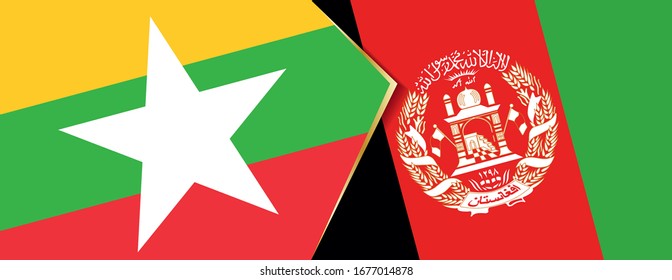 Banderas de Myanmar y Afganistán, dos banderas vectoriales símbolo de relación o enfrentamiento.