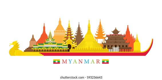 Myanmar Architecture Landmarks Skyline, Cityscape, Travel and Tourist Attraction