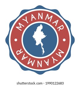 Myanmar Badge Map Vector Seal. National Symbol Country Stamp Design Icon Label. 