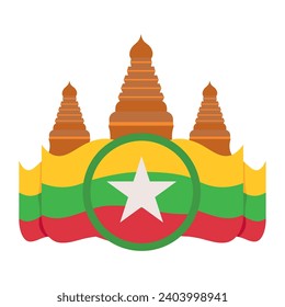 myanmar bagan temples and flag vector isolated