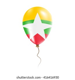 Myanmar balloon with flag, stars and glitter. Bright Air Ballon in Myanmar National Colors. Myanmar Flag Rubber Balloon Flying in the Air. Vector Illustration.