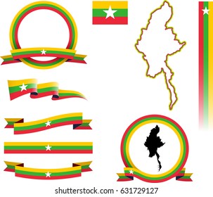 Myanmar Banner Set. Vector graphic flags, banners and ribbons of Myanmar (Burma).