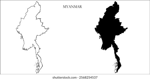 Myanmar Blank Map, Myanmar Map Outline Vector Images