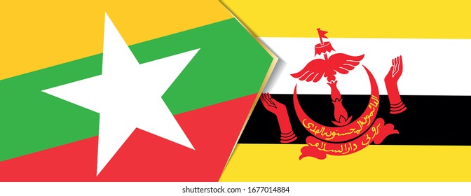 Myanmar and Brunei flags, two vector flags symbol of relationship or confrontation.