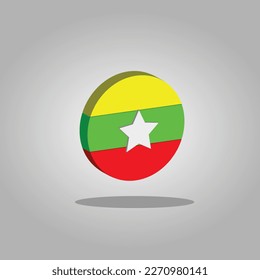 Myanmar (Burma) Flaggensymbol 3D, Flagge mit abgerundeten Bildern