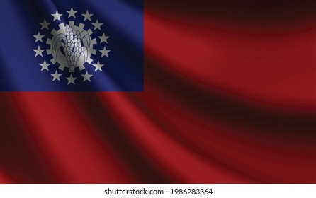 Myanmar-Burma-Fahne windet. Hintergrund für patriotisches und nationales Design. Vektorgrafik  