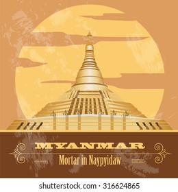 Myanmar (Burma)  landmarks. Retro styled image. Vector illustration