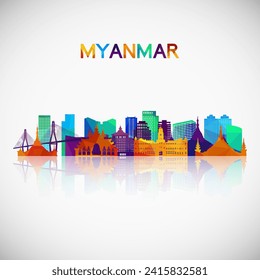 Myanmar, Burma skyline silhouette in colorful geometric style. Symbol for your design. Vector illustration.