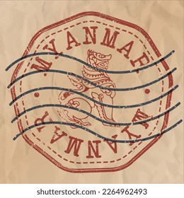 Myanmar (Burma) Stamp Travel Passport. Design Retro Symbol Country. Old Vintage Postmark.