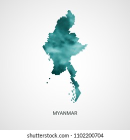 Myanmar (Burma) vector map - blue geometric gradient graphic background from hexagon dots.