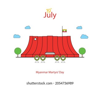 Myanmar or Burmese Martyrs' Day July 19 Flat Modern Design with Martyrs' Mausoleum in Yangon National Holiday Vector Illustration