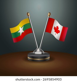 Myanmar and Canada table flags relation  with gradient backgrund. Vector Illustration