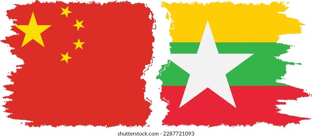 Conexión de banderas de grifo de Myanmar y China, vector