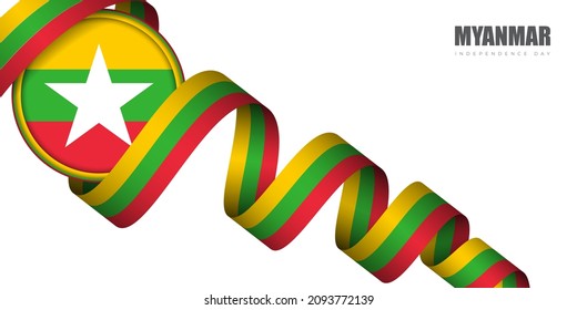 Myanmar Circle Flag verpackt mit Maryanmar Flaggenband. Gutes Template Design für Myanmar Feiertage Design.