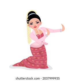 Myanmar Classical Dance Female Traditional Costumes Stock Vector ...