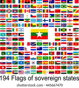 Myanmar, collection of vector images of flags of the world