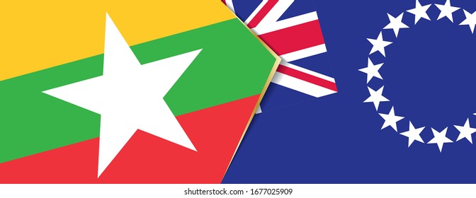Die Flagge von Myanmar und den Cookinseln, zwei Vektorillustrationen Flaggen Symbol für Beziehung oder Konfrontation.