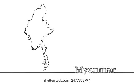 Myanmar country silhouette. A state in Southeast Asia, located in the western part of the Indochina Peninsula. Vector illustration.