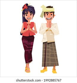 Myanmar Couple Traditional Costume Vector Stock Vector (Royalty Free ...