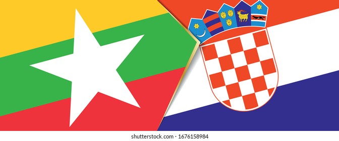 Banderas de Myanmar y Croacia, dos banderas vectoriales símbolo de relación o confrontación.