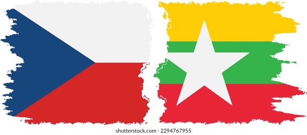 Myanmar and Czech Republic grunge flags connection, vector