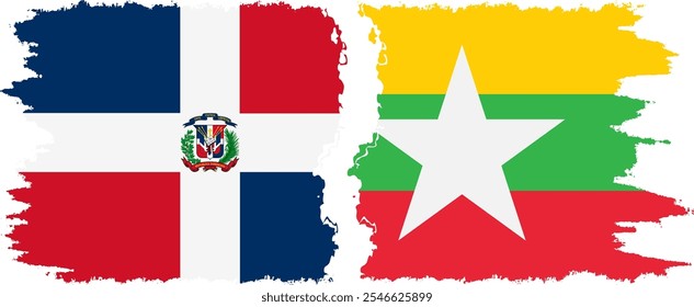 Myanmar and Dominican Republic grunge flags connection, vector