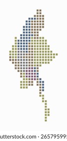 Myanmar gepunktete Karte. Digitale Landkarte auf weißem Hintergrund. Myanmar Form mit quadratischen Punkten. Farbige Punkte. Große Quadrate. Trendvektorgrafik.