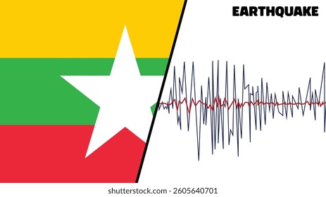 Myanmar Earthquake concept on cracked map. vector illustration.