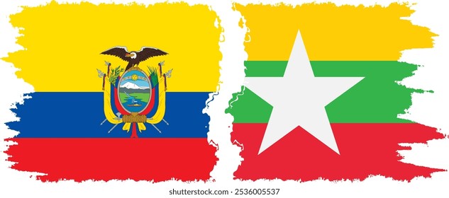 Myanmar and Ecuador grunge flags connection, vector