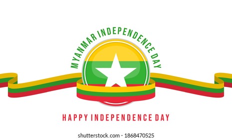 Myanmar Emblem Flag with Myanmar flag ribbon vector illustration. Template for Myanmar Independence day or national Day design.