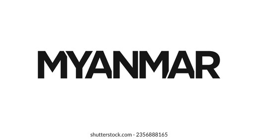 Myanmar emblem for print and web. Design features geometric style, vector illustration with bold typography in modern font. Graphic slogan lettering isolated on white background.