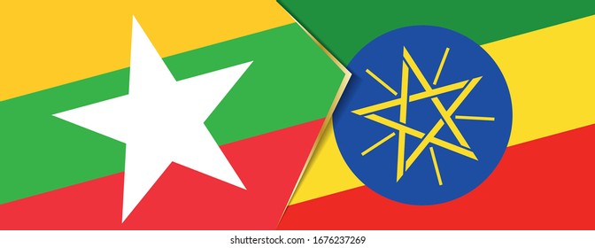 Myanmar and Ethiopia flags, two vector flags symbol of relationship or confrontation.