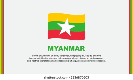 Plantilla de diseño de fondo de resumen de bandera de Myanmar. Banner del Día de la Independencia de Myanmar (Birmania) Ilustración de vectores de medios sociales. Caricatura de Myanmar