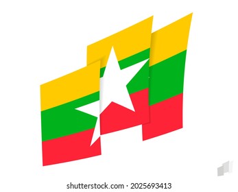 Bandera de Myanmar en un diseño abstracto arrancado. Diseño moderno de la bandera de Myanmar. Icono del vector.