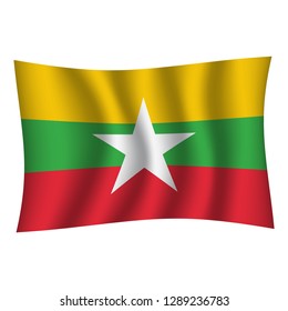 Myanmar flag background with cloth texture. Myanmar Flag vector illustration eps10. - Vector