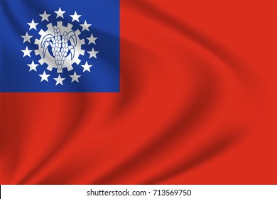 Myanmar flag background with cloth texture. Myanmar Flag vector illustration.