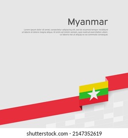 Myanmar flag background. State patriotic banner, cover. Ribbon color flag of myanmar on a white background. National poster. Business booklet. Vector tricolor flat design