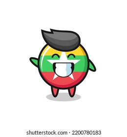 myanmar flag badge cartoon character doing wave hand gesture , cute design