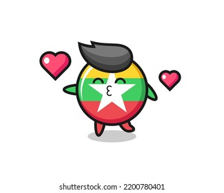 myanmar flag badge character cartoon with kissing gesture , cute design